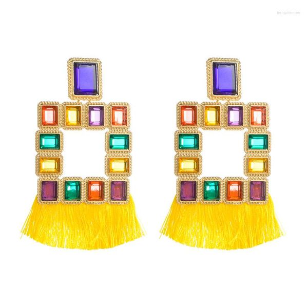 Pendientes colgantes con borla de cristal amarillo, pendiente de gota, joyería para mujer, étnico creativo, geométrico, hueco, diamantes de imitación, Navidad, venta al por mayor