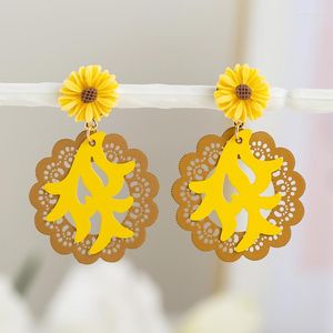 Boucles d'oreilles pendantes jaune marguerite fleur goutte mignon résine tournesol pour femmes filles belle été bijoux Brincos