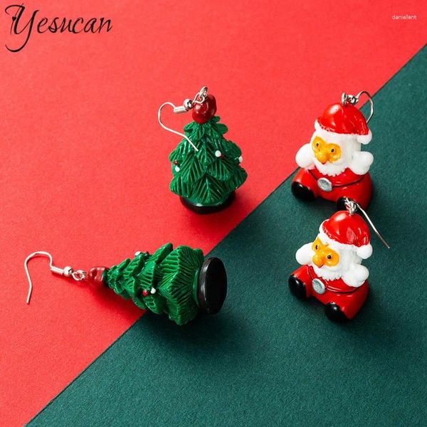 Boucles d'oreilles en peluche yesucan résine mignon santa claus pour les femmes belles bijoux arbre 3d bijoux de Noël cadeau drôle de fête