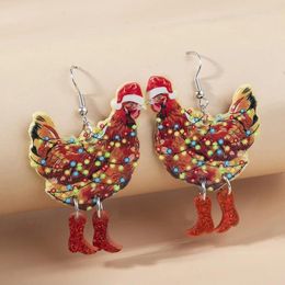 Boucles d'oreilles pendantes YEYULIN 1 paire Animal de noël femme goutte acrylique drôle marche poulet pour fille anniversaire Festival cadeau