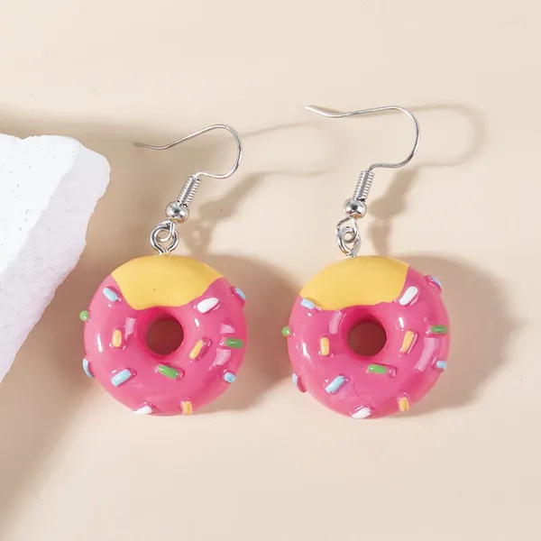 Boucles d'oreilles pendantes YEYULIN 1 paire colorée 3D beignet nourriture goutte pour femmes enfant cadeau mode drôle Kawaii gâteau bijoux à breloques