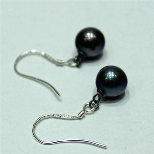 Boucles d'oreilles en peluche yinanyimei beaux bijoux riches ronds noirs d'eau douce perle argent oreille 7-8 mm
