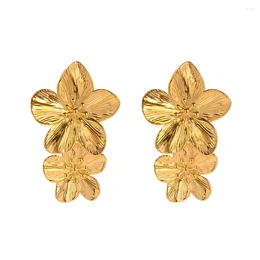 Boucles d'oreilles pendantes Youthway Charm en acier inoxydable exagéré fleur goutte or 18 carats PVD plaqué bijoux de mode pour les femmes cadeau de fête