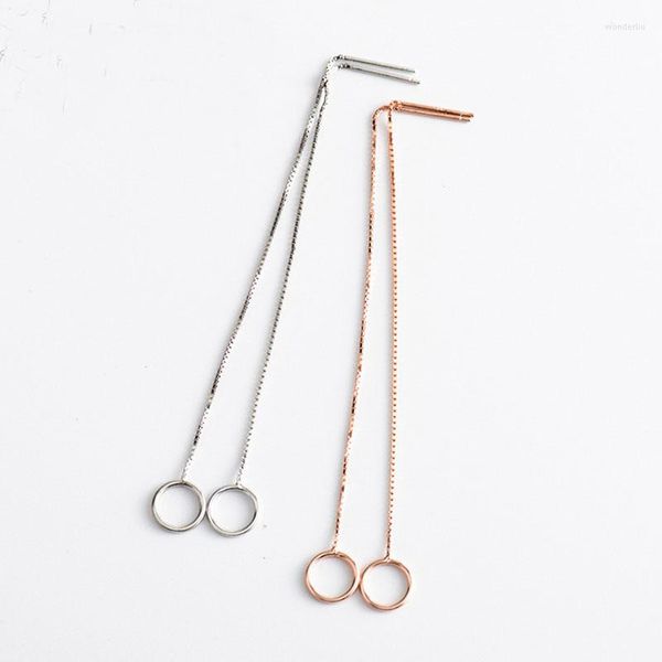 Pendientes colgantes YPAY Plata de Ley 925 auténtica largos para mujeres señoras Corea Japón círculo redondo líneas de oreja joyería YME214