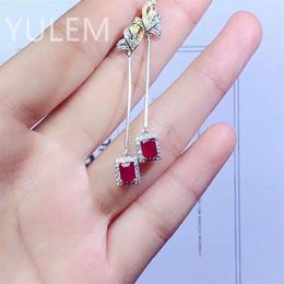 Boucles d'oreilles pendantes YULEM Goutte de rubis de sang de pigeon naturel 4 5mm Argent 925 Bijoux fins Design classique SNC-101