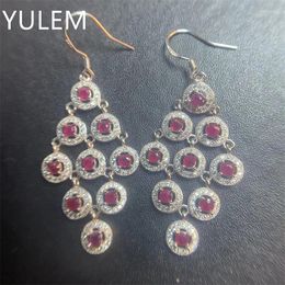 Boucles d'oreilles pendantes YULEM simples en argent avec pierres précieuses de 3 mm rubis naturel 925 pour un usage quotidien