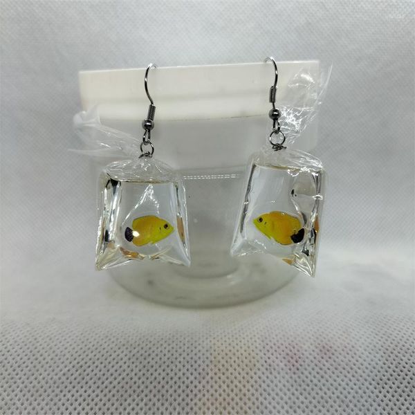 Boucles d'oreilles pendantes Yungqi dessin animé Kawaii résine Animal poisson Imitation sac d'eau forme breloques drôle pochette goutte boucle d'oreille bijoux Brincos