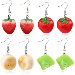 Boucles d'oreilles pendantes Yungqi résine créative mignon fraise tomate banane Kiwi boucle d'oreille stéréo Simulation Fruits pour femmes fille Brincos