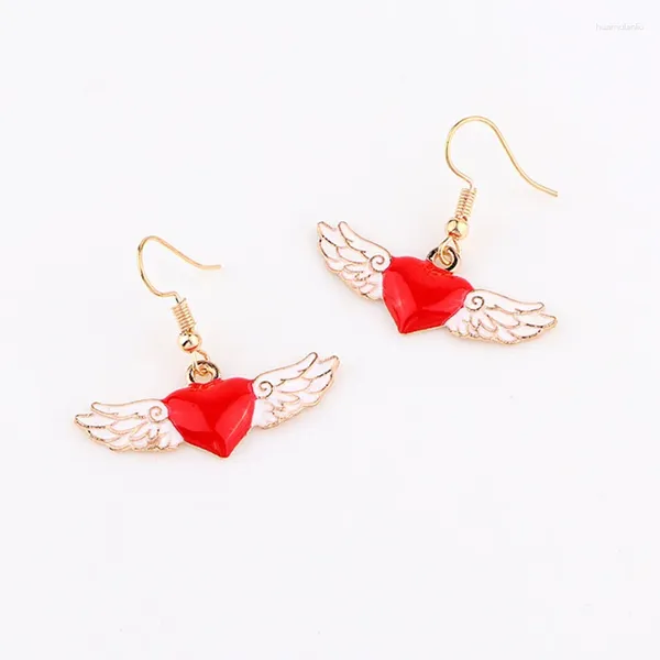 Boucles d'oreilles pendantes Yungqi coeur aile goutte boucle d'oreille minimaliste bohême émail Piercing pour femmes filles amoureux cadeau d'anniversaire