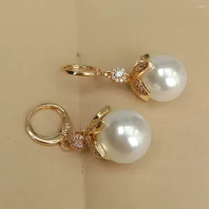 Dangle Oorbellen YYGEM 13mm Fashion Sea Shell Pearl Earring Witte Ronde Drop Vergulde Hoop Cadeau voor Lady