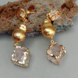 Boucles d'oreilles pendantes YYGEM plaqué or perle brossée naturel clair Quartz Cube forme goutte Stud bijoux de mode pour les femmes