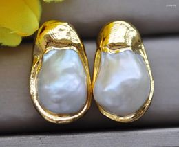 Boucles d'oreilles pendantes Z10154, 28mm, poire blanche, Keshi Edison, perle plaquée or