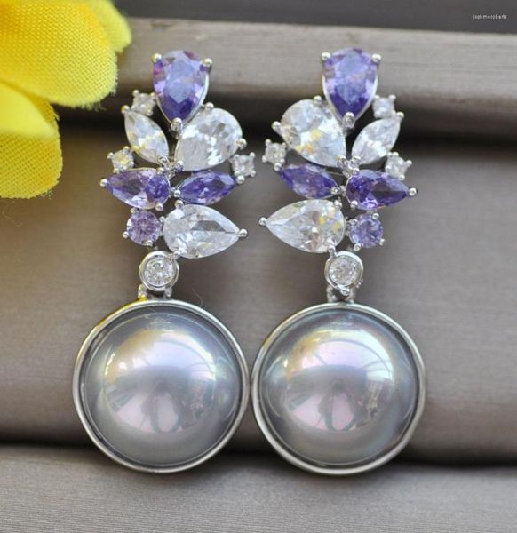 Pendientes colgantes Z10891 Lustre 13 mm Lavanda Cristal limpio Concha Mabe Pendiente de perla CZ