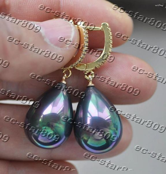 Boucles d'oreilles pendantes Z11183 20mm paon-noir larme coquille de mer du sud perle boucle d'oreille CZ femmes bijoux de mode