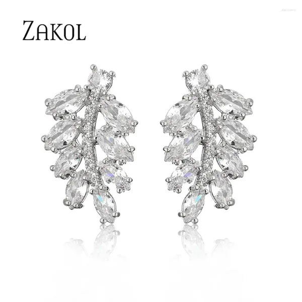 Boucles d'oreilles pendantes ZAKOL feuilles exquises zircon cubique boucle d'oreille pour les femmes mode coréenne robe de mariée bijoux accessoires