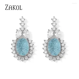 Boucles d'oreilles pendantes ZAKOL mode bleu clair ovale goutte brillant éclat cubique zircone femmes boucle d'oreille pour mariée bijoux de fête de mariage