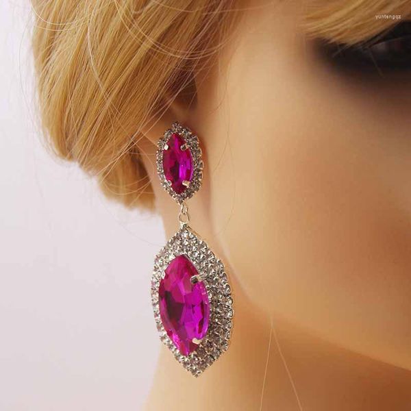 Boucles d'oreilles pendantes Zerong grand strass boucle d'oreille pendante bijoux de luxe goutte colorée avec grande pierre de verre or/argent mariage