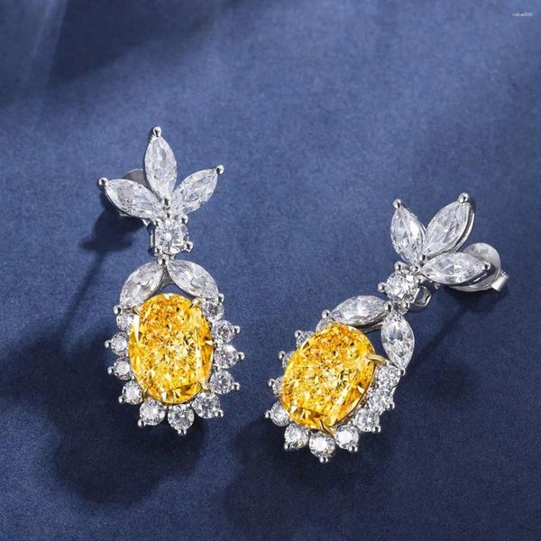 Boucles d'oreilles pendantes Zhanhao vente en gros mignon 6.0ct/2p 11.5 7.5mm bijoux en diamant jaune simulé mode or 9K