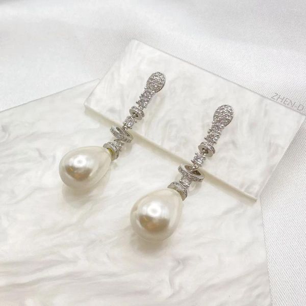 Pendientes colgantes zhen-d joyas hermosas perlas cáscara cúbica circonía bulbo de bombas forma elegante regalo magnífico para mujeres niña