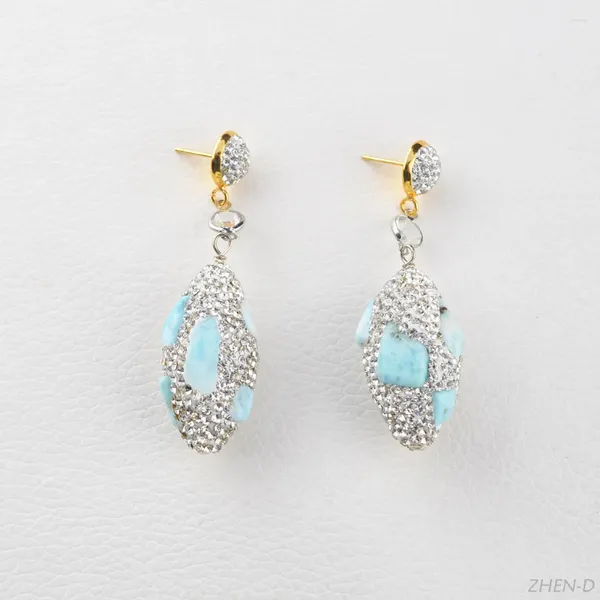 Pendientes colgantes ZHEN-D Joyería Azul Natural Larimar Circonita Cúbica CZ Pave Brillante Hermoso Regalo De Gracia Día De San Valentín Para Niña Mujer