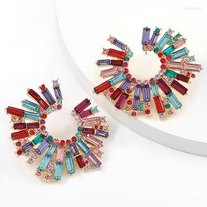 Boucles d'oreilles pendantes ZHINI ethnique coloré cristal grand pour les femmes géométrique rond strass déclaration bijoux de mariage