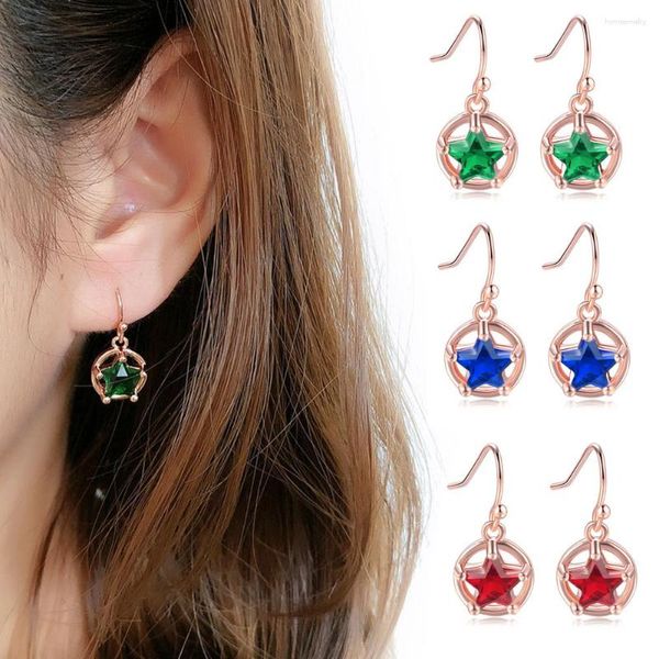 Pendientes colgantes Zhouyang Little Lindo Star Drop for Women Corea Multicolor Crystal Rose Gold Color Fashion Jewelry Regalo al por mayor KC166