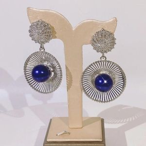 Boucles d'oreilles en peluche zhurruii Fashion Silver Hollow avec de la pierre bleue pour les femmes plaquées dorées Set Wholesale E0129