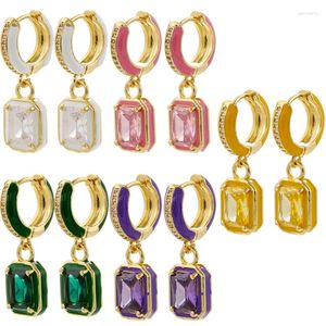 Boucles d'oreilles pendantes ZHUKOU géométrique rectangulaire petit cerceau cubique zircone goutte pour les femmes émail en gros VE1234