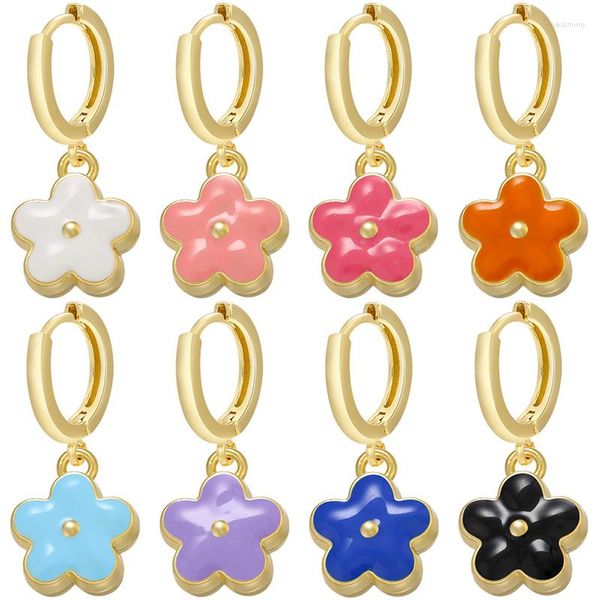 Boucles d'oreilles pendantes ZHUKOU couleur or émail fleur goutte créative et mignonne été gouttes d'huile petit cerceau bijoux en gros VE437