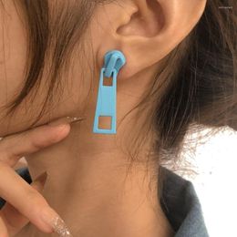 Boucles d'oreilles pendantes avec fermeture éclair, pendentif en métal coloré pour femme, personnalité créative et amusante, petite Simulation de mode
