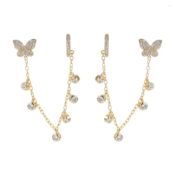 Boucles d'oreilles en peluche zircon goutte de papillon pour femmes micro pave cubique zircone liaison oreille à oreille plaqué en laiton cz bijoux cadeau