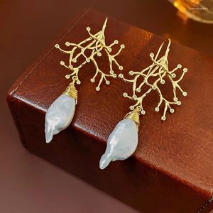 Boucles d'oreilles pendantes en Zircon, perles d'eau douce, crochets d'oreilles, Style français, bijoux de tempérament rétro, vente en gros