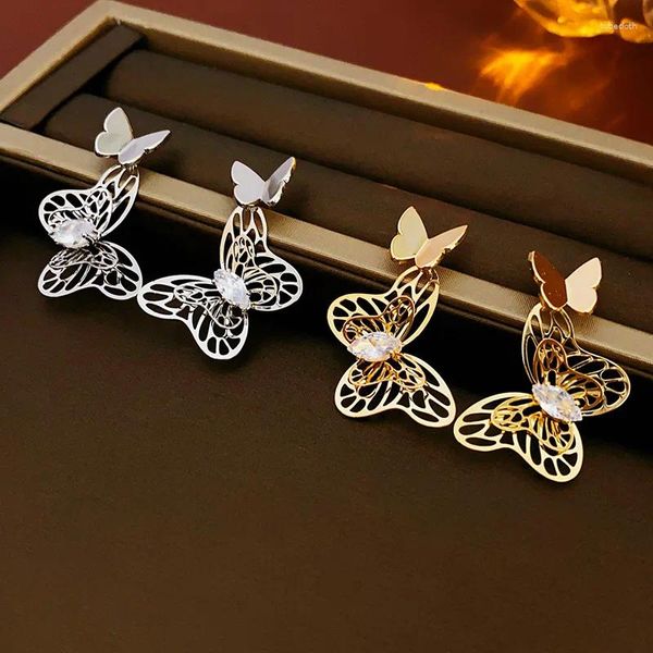 Boucles d'oreilles en peluche Zircon Hollow Metal Butterfly Women's Sending Sense Drop personnalité Fashion Jewelry Factory Wholesale