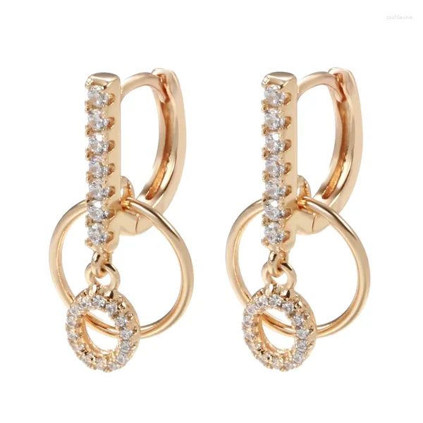 Boucles d'oreilles en pendaison zircon hoop 585 Pendentif en or rose pour femmes Géométrique Hang Ear Golden Circle 2024 Bijoux de fête Gift