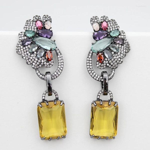 Boucles d'oreilles pendantes en Zircon jaune pour femmes, bijoux de luxe, carré suspendu, cadeau de mariage pour mariée