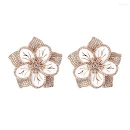 Dangle Boucles D'oreilles Zircone 3D Stéréo Émail Fleur Huilé Stud Necleds Setrose Pétale Pour Femmes Cubique Zircon Mode Bijoux Accessoires