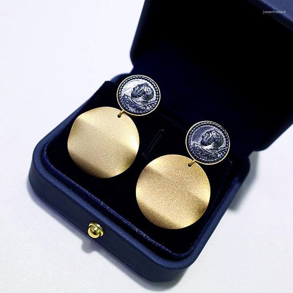 Pendientes colgantes ZOCA Monedas antiguas personalizadas cepillado 925 Plata chapada en oro Joyería fina vintage Regalos para mujeres