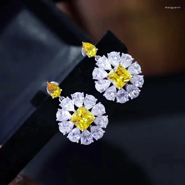 Pendientes colgantes ZOCA moda Plata de Ley 925 joyería fina diamante amarillo flor de circón brillante ropa de fiesta regalos para mujeres