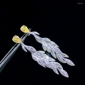 Dangle Oorbellen ZOCA Fashion Dames 925 Sterling Zilver Blad Gele Diamant Zirkoon Set Fijne Sieraden Sprankelende Feestcadeaus
