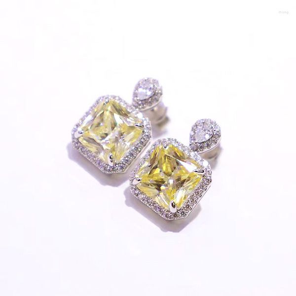 Pendientes colgantes ZOCA de lujo con circonita cortada en flor amarilla, joyería brillante de Plata de Ley 925, regalo de fiesta fino esencial para mujer