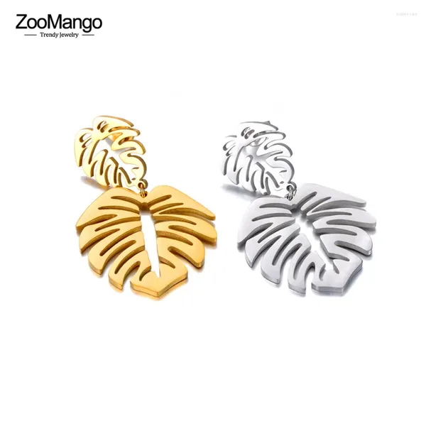 Pendientes colgantes zoomango de hoja de moda Drop para mujeres bohemio acero inoxidable 18k dorado chapado chapado con encanto retro joya ZE23203