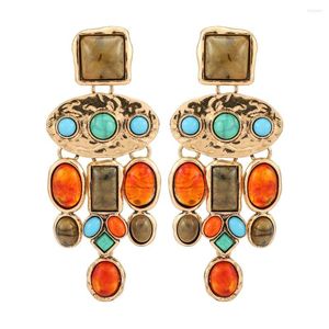 Boucles d'oreilles pendantes Ztech Style classique bleu/vert pierre couleur or métal grande longue goutte pour les femmes accessoires Vintage en gros