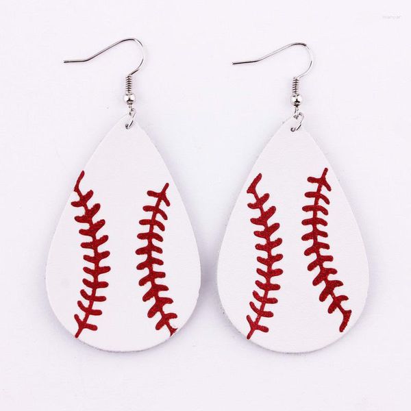 Boucles d'oreilles pendantes ZWPON mode balle molle Baseball larme en cuir véritable pour les femmes sport Football goutte femme bijoux