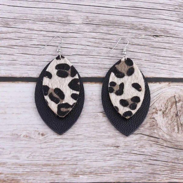 Pendientes colgantes ZWPON de cuero con estampado de leopardo en capas para mujer, joyería de guepardo ovalada a la moda, venta al por mayor