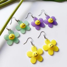 Boucles d'oreilles pendantes ZX été mignon visage souriant tournesol filles déclaration goutte résine transparente vente en gros bijoux INS cadeau