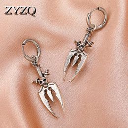 Boucles d'oreilles pendantes ZYZQ 2024, crâne gothique exagéré pour hommes et femmes, personnalité Punk Couple, bijoux d'halloween à la mode