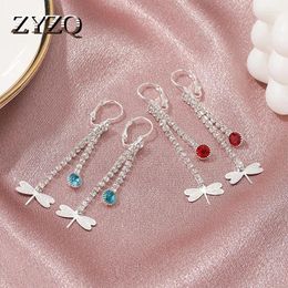 Pendientes colgantes zyzq exquisito libélula femenina dulce y larga cristal de cristal tendas de caza moda joyas nupciales para bodas