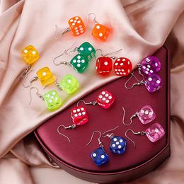 Dangle Fashion Grappige 3D Dice Earring Tassel Casino Dames Creative Candy Color Minimalists Design Wijfje