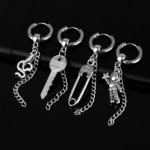 Dangle Key Pin Snake Astronaut Earring Hoops Stainless Steel Tassel Bungelende Hip Hop Body Piercing Sieraden