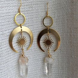 Bengelende nieuwe hippie tribale zon halve maan oorbellen messing kleur heksachtige sieraden bohemia verjaardag magisch duidelijke stenen punt vrouwen mode cadeau gc1198